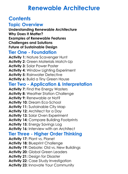 Renewable Architecture Worksheet Activity Booklet