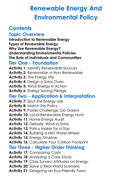 Renewable Energy And Environmental Policy Worksheet Activity Booklet