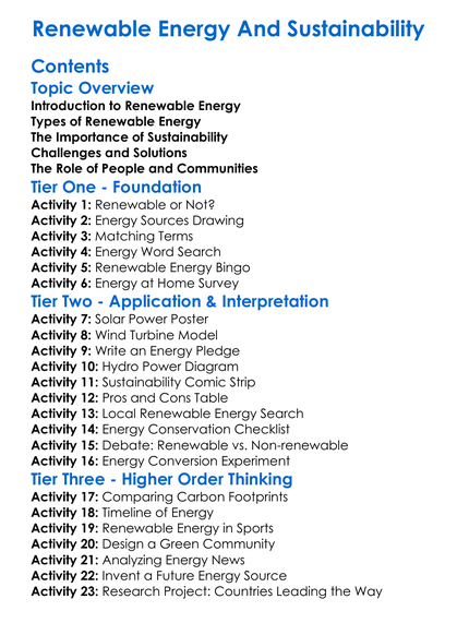 Renewable Energy And Sustainability Worksheet Activity Booklet
