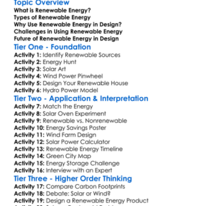 Renewable Energy In Design Worksheet Activity Booklet