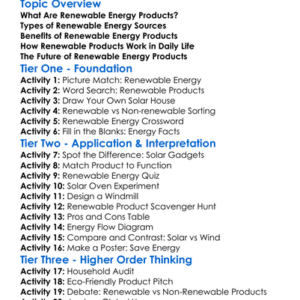 Renewable Energy Products Worksheet Activity Booklet