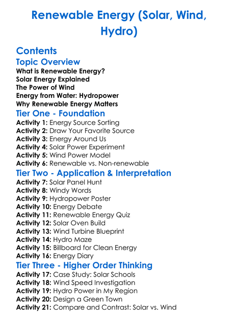 Renewable Energy Solar Wind Hydro Worksheet Activity Booklet