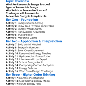 Renewable Energy Sources Worksheet Activity Booklet