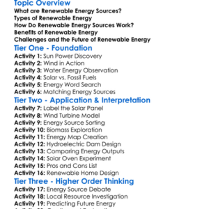 Renewable Energy Sources Worksheet Activity Booklet