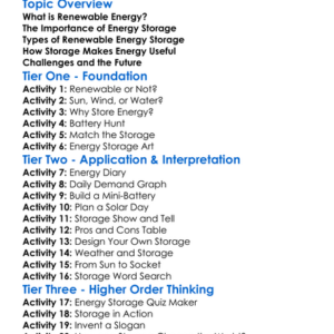 Renewable Energy Storage Worksheet Activity Booklet