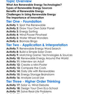 Renewable Energy Technologies Worksheet Activity Booklet