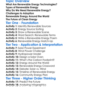 Renewable Energy Technologies Worksheet Activity Booklet