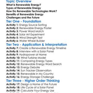 Renewable Energy Technology Worksheet Activity Booklet