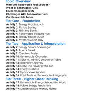 Renewable Fuel Sources Worksheet Activity Booklet