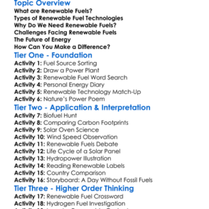 Renewable Fuel Technologies Worksheet Activity Booklet