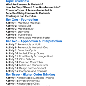 Renewable Materials Worksheet Activity Booklet