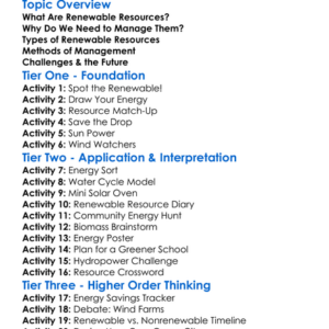 Renewable Resources Management Worksheet Activity Booklet