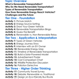 Renewable Transportation Worksheet Activity Booklet