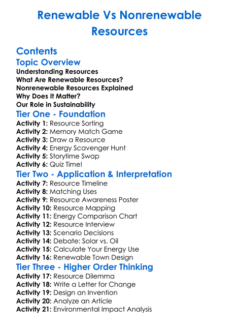 Renewable Vs Nonrenewable Resources Worksheet Activity Booklet