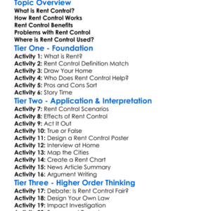 Rent Control Worksheet Activity Booklet
