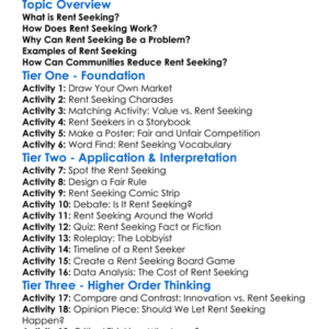 Rent Seeking Worksheet Activity Booklet