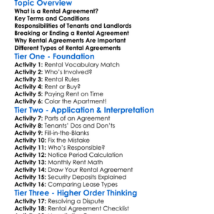 Rental Agreements Worksheet Activity Booklet
