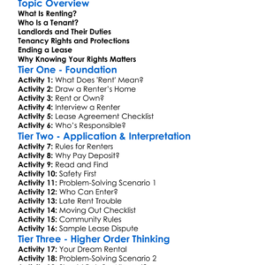 Renting And Tenancy Rights Worksheet Activity Booklet