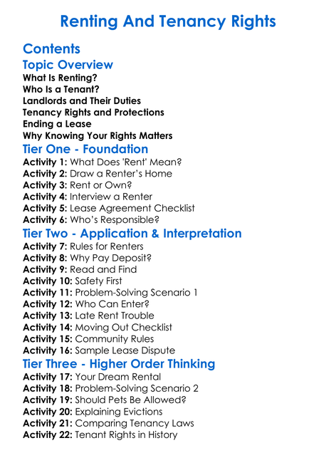 Renting And Tenancy Rights Worksheet Activity Booklet