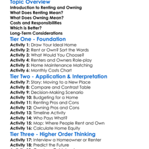 Renting Vs Owning Worksheet Activity Booklet