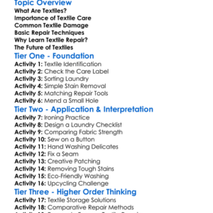 Repair And Care Of Textiles Worksheet Activity Booklet