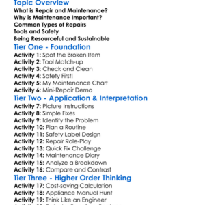 Repair And Maintenance Worksheet Activity Booklet