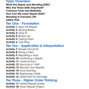 Repair And Mending Skills Worksheet Activity Booklet