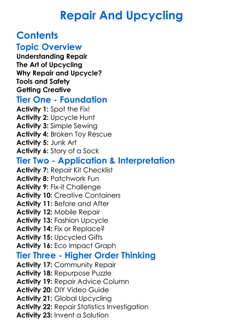Repair And Upcycling Worksheet Activity Booklet