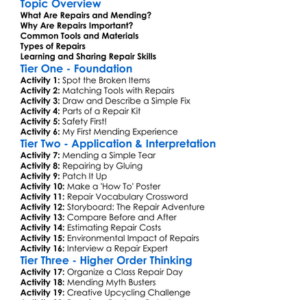 Repairs And Mending Worksheet Activity Booklet