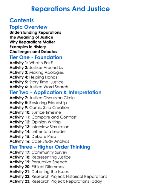 Reparations And Justice Worksheet Activity Booklet