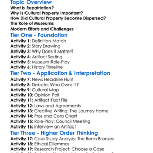 Repatriation And Cultural Property Worksheet Activity Booklet