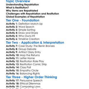 Repatriation And Restitution Worksheet Activity Booklet