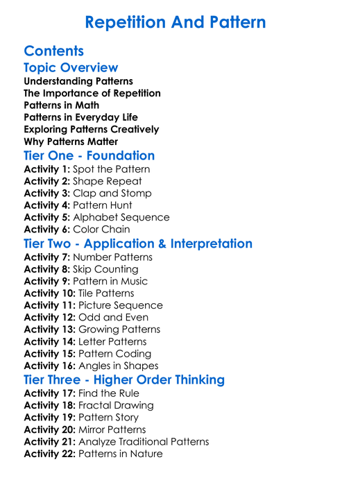 Repetition And Pattern Worksheet Activity Booklet