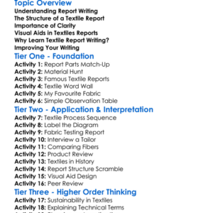 Report Writing In Textiles Worksheet Activity Booklet