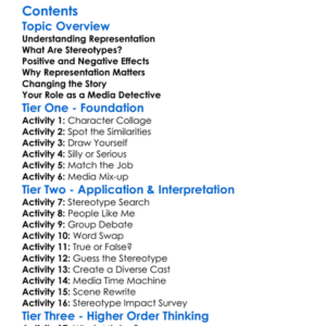 Representation And Stereotypes In Media Worksheet Activity Booklet