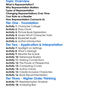 Representation In Literature Worksheet Activity Booklet