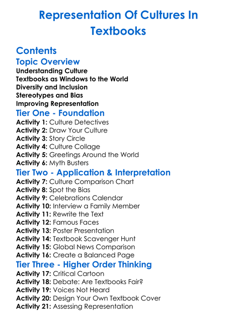 Representation Of Cultures In Textbooks Worksheet Activity Booklet