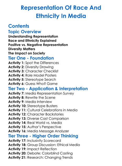 Representation Of Race And Ethnicity In Media Worksheet Activity Booklet