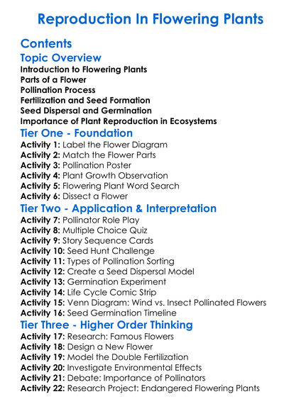 Reproduction In Flowering Plants Worksheet Activity Booklet