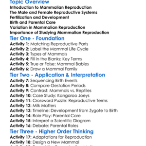 Reproduction In Mammals Worksheet Activity Booklet