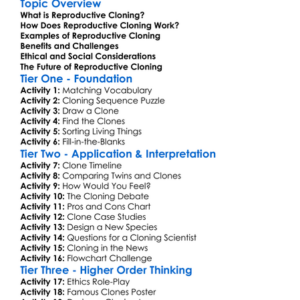 Reproductive Cloning Worksheet Activity Booklet