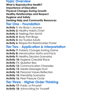 Reproductive Health Education Worksheet Activity Booklet