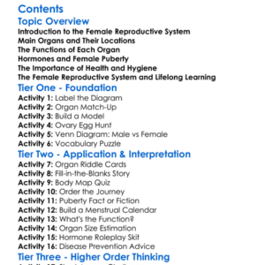Reproductive System Female Anatomy Worksheet Activity Booklet