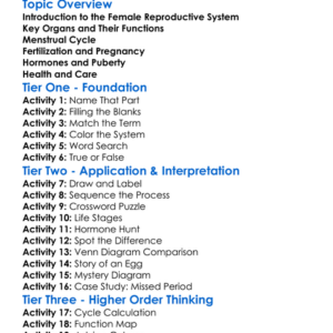 Reproductive System Female Worksheet Activity Booklet