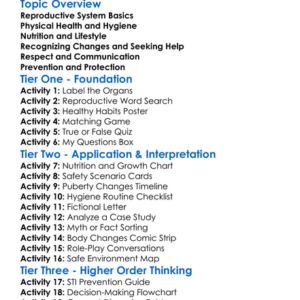 Reproductive System Health Worksheet Activity Booklet