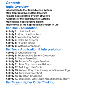 Reproductive System Structure And Function Worksheet Activity Booklet