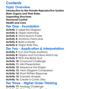 Reproductive System Structure Female Worksheet Activity Booklet