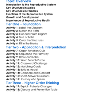 Reproductive System Structure Worksheet Activity Booklet