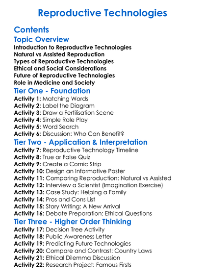 Reproductive Technologies Worksheet Activity Booklet