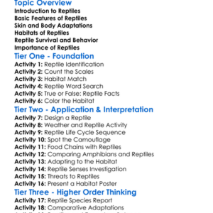 Reptile Features And Habitats Worksheet Activity Booklet